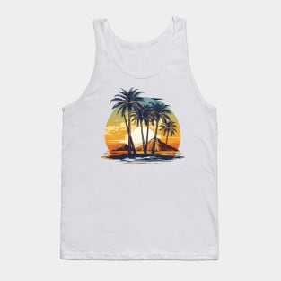Natural background, sunset at the side of the river on palm branches Tank Top